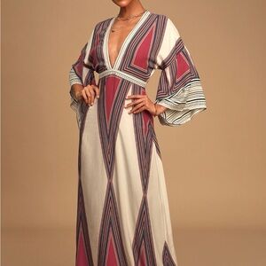 Lulu's Pink and Cream Long Sleeve Maxi Dress